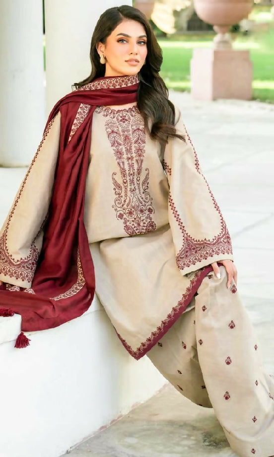 Luxury Dhanak Suit with Embroidered Shawl