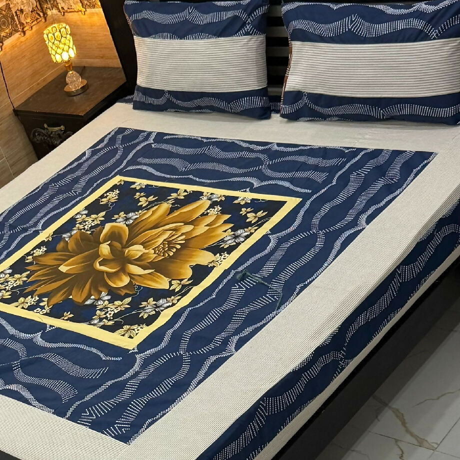 3pc digital Gold Panel Bedsheet
