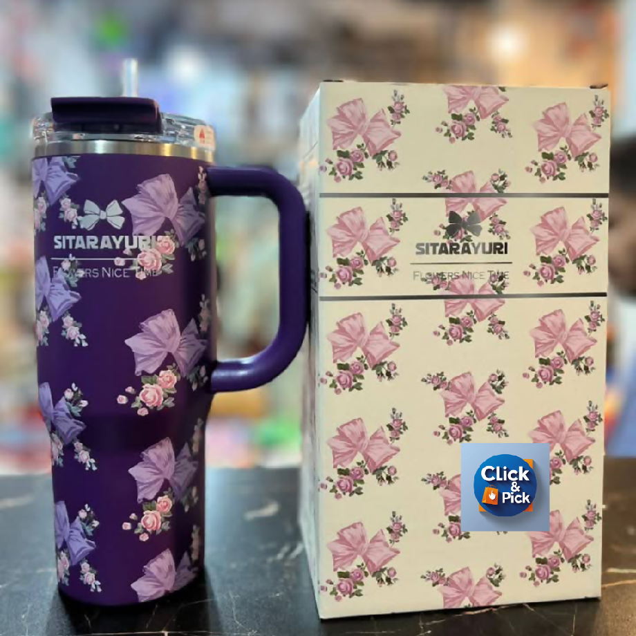 SITARAYURI Floral Insulated Tumbler with Handle – Hot & Cold Stainless Steel Mug (600ml)