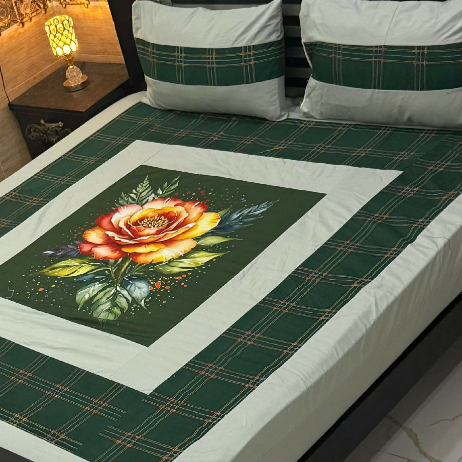 3pc digital Gold Panel Bedsheet