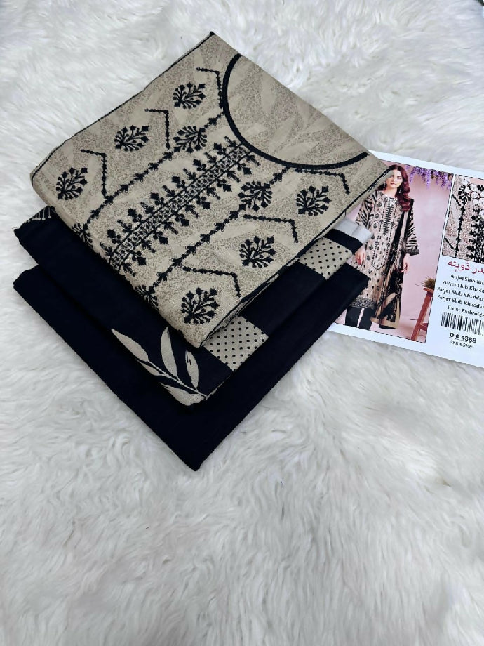 Embroidered Slub khaddar Three Piece