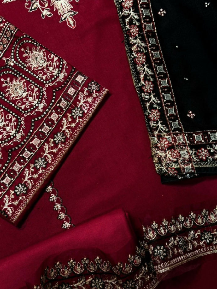 Embroidered Dhanak Three Piece