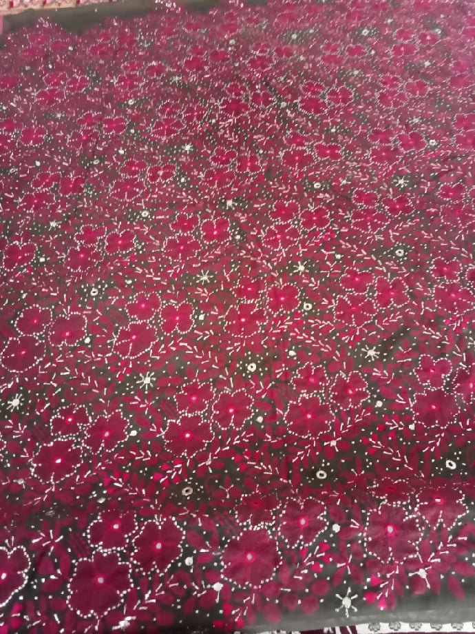 2piece bamber shafoon suit Shirt & dupatta Heavy mukash work with kacha kaam