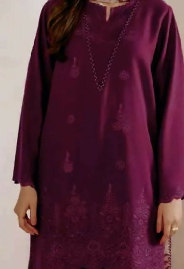 Dhanak Embroided suit with wool shawl