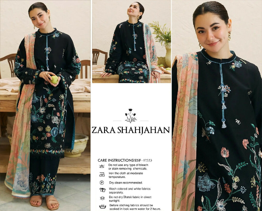 Unstitched Embroidered Dhanak Three Piece