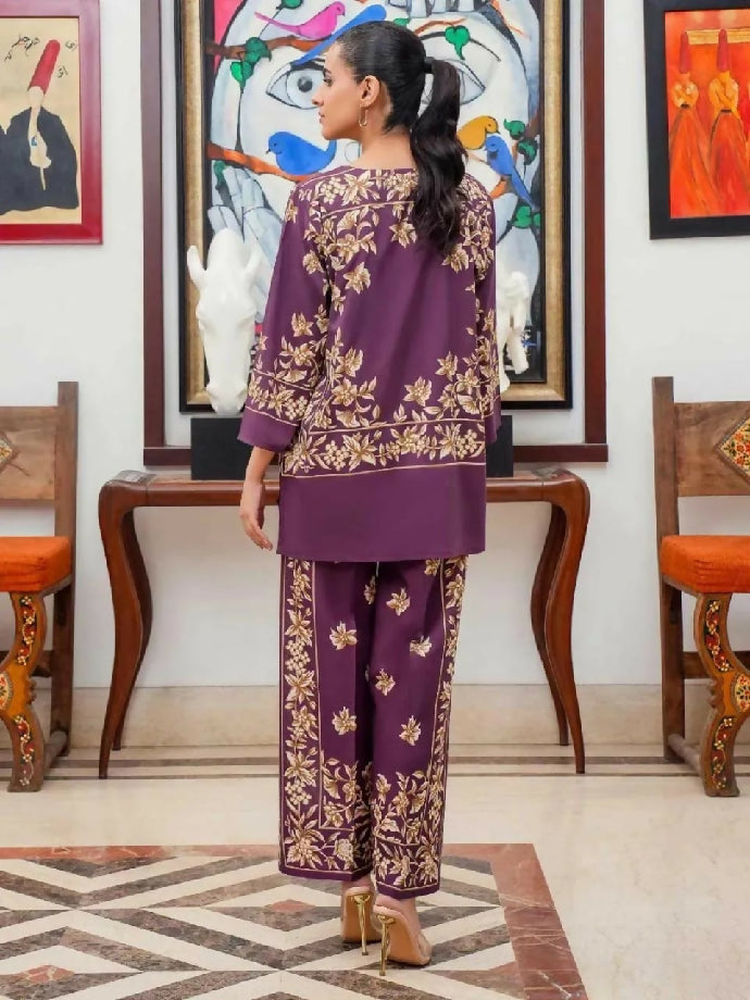 2 Pcs Women's Stitched Shamoz Silk Printed Co-Ord Set