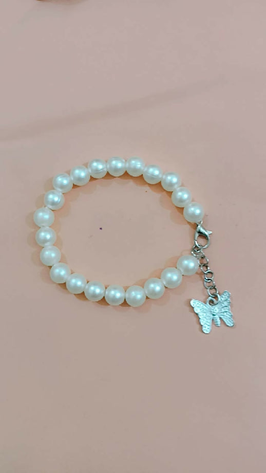 Pearl Bracelet with Butterfly Charm