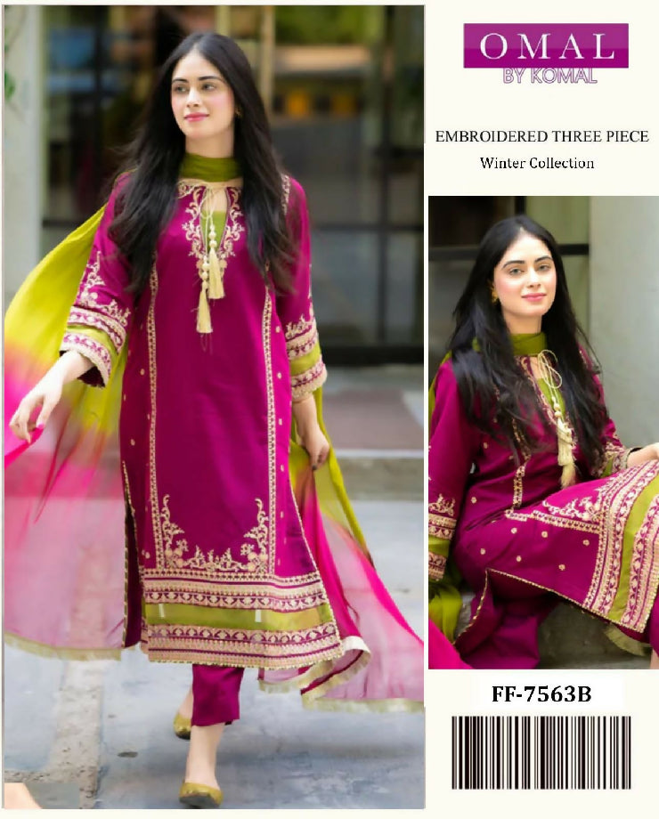 UNSTITCHED EMBROIDERRED DHANAK Three Piece