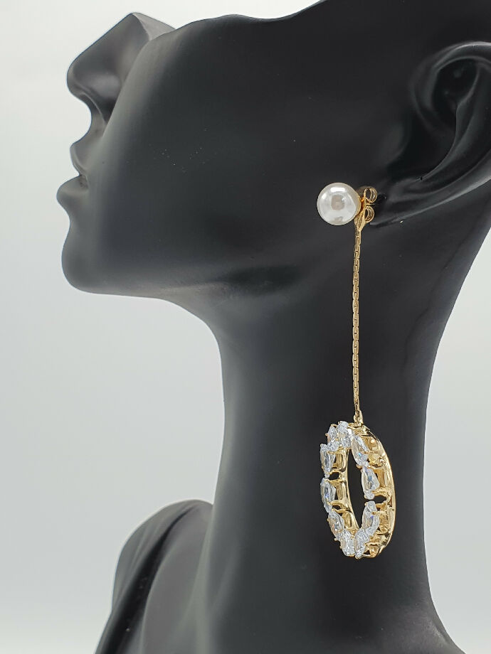 Pearl Stud with Crystal Hoop Drop Earrings