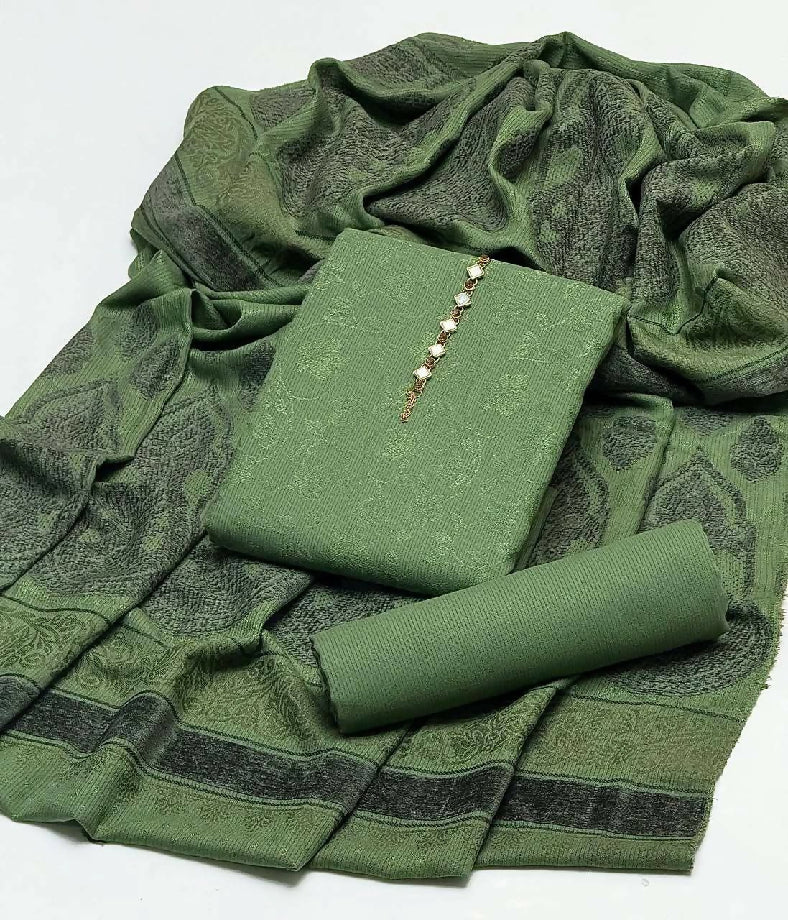 Winter collection jacquard welvet shawl 3 pc dress