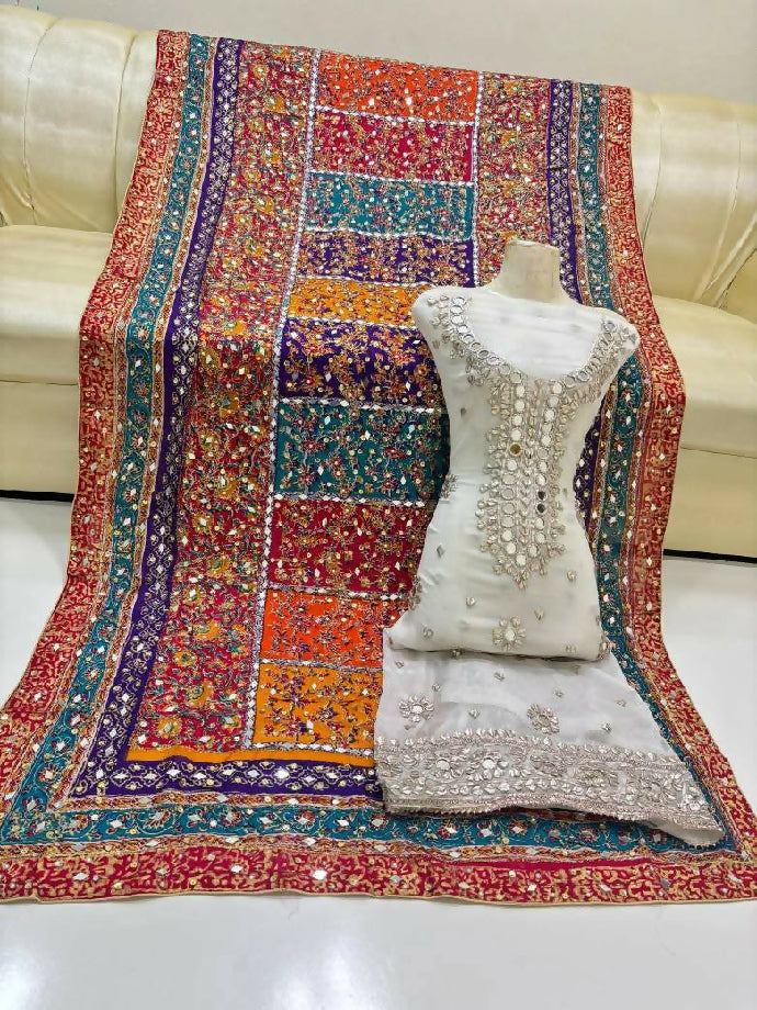 Gotta mirror work suit with kamdani duppta