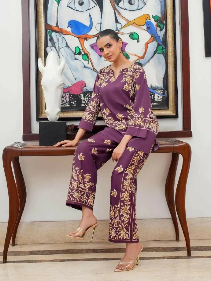 2 Pcs Women's Stitched Shamoz Silk Printed Co-Ord Set