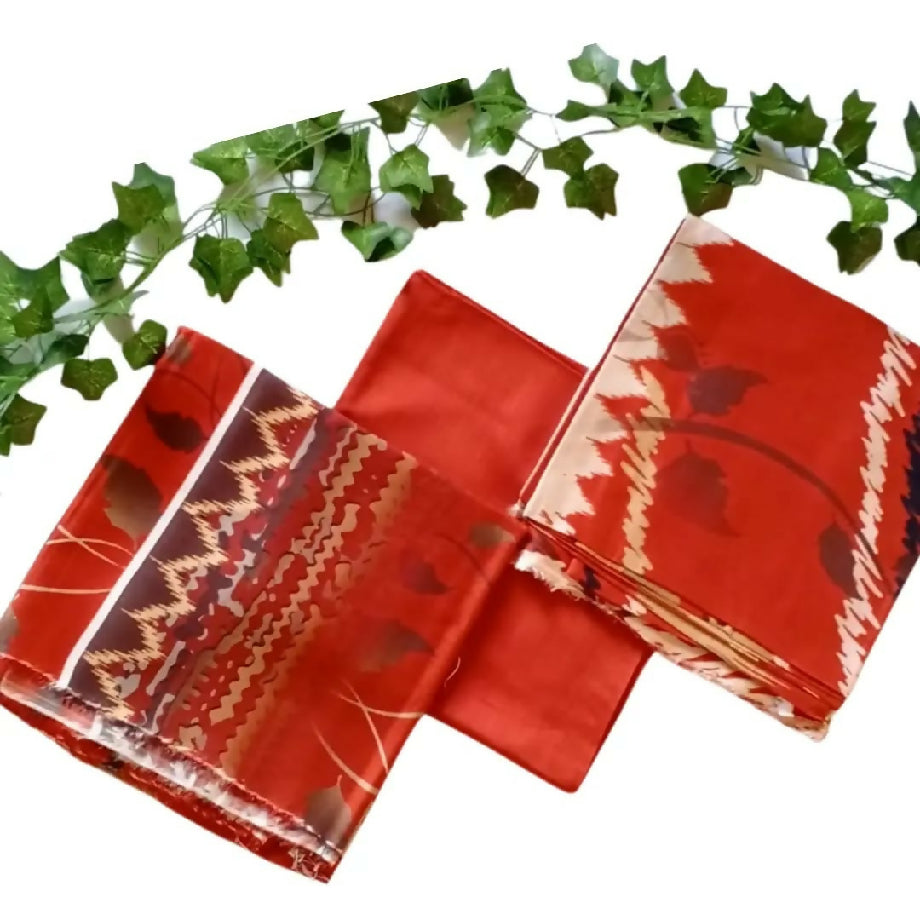 3-Piece Imported Viscose Suit – Rust & Beige Floral Unstitched Winter Wear