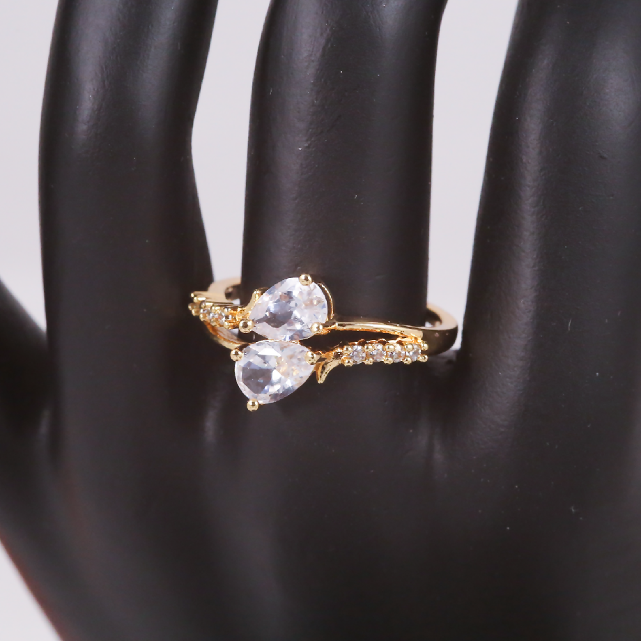 Gold-Plated Red Heart Stone Ring with Crystal Accents