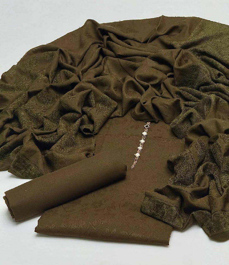 Winter collection jacquard welvet shawl 3 pc dress