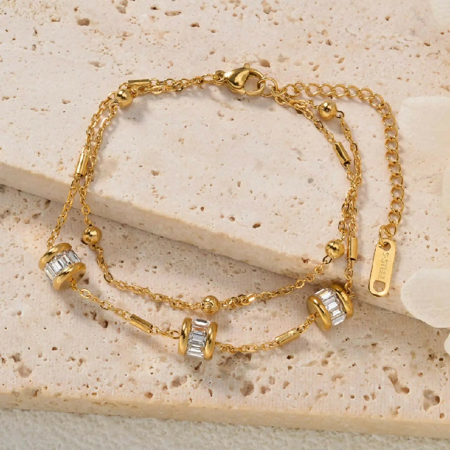 Double layer stone bracelet