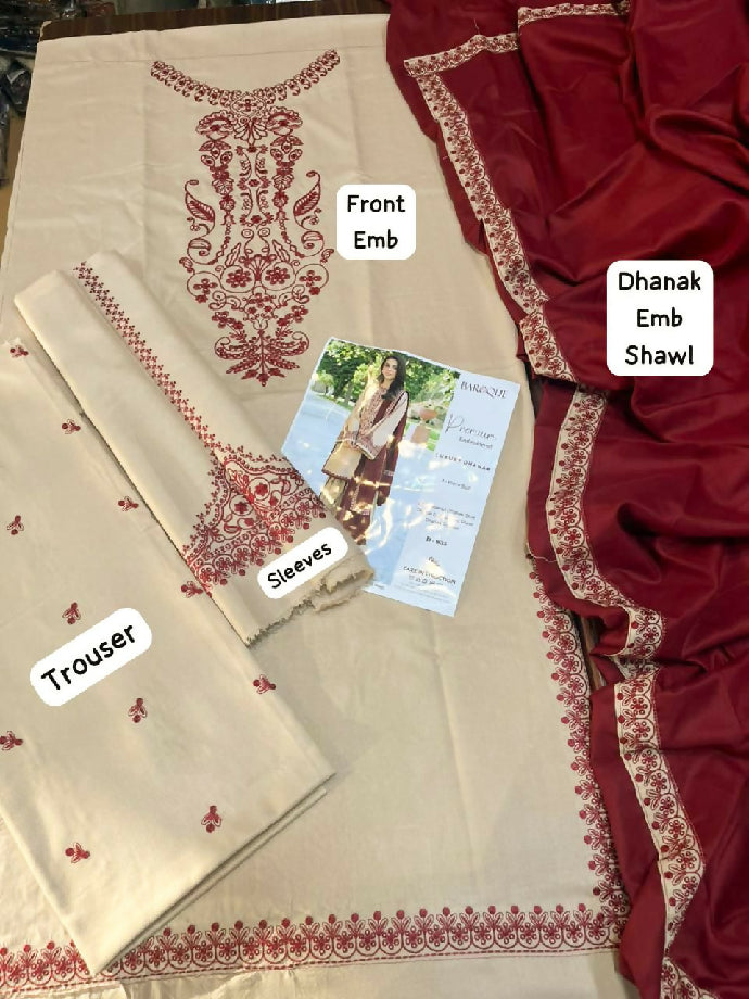 Luxury Dhanak Suit with Embroidered Shawl