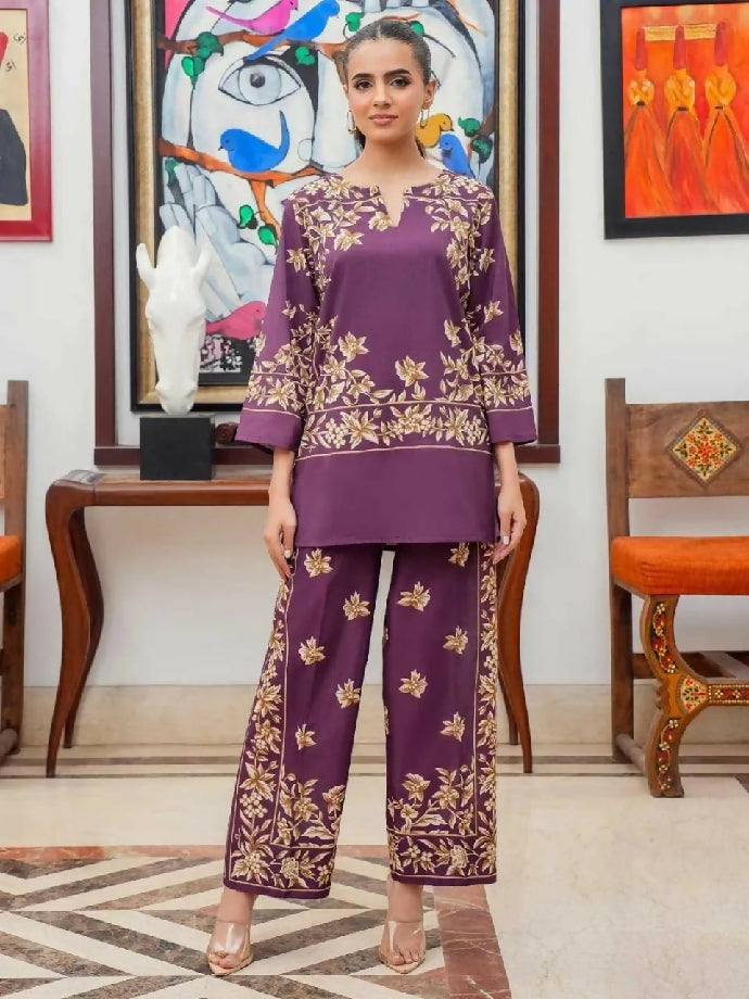 2 Pcs Women's Stitched Shamoz Silk Printed Co-Ord Set