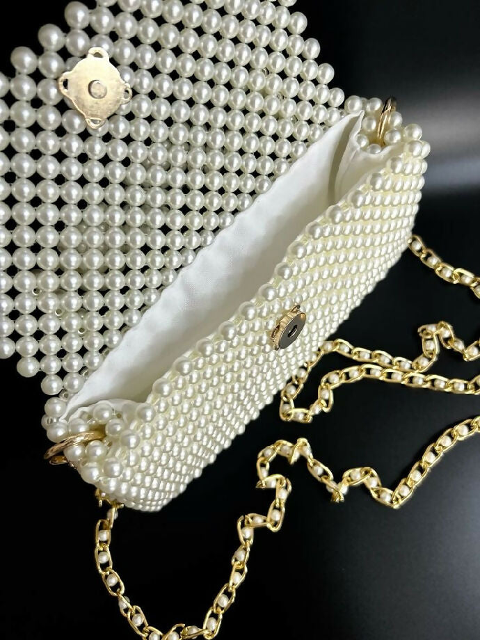 Elegant Handmade Pearl Beaded Mini Bag