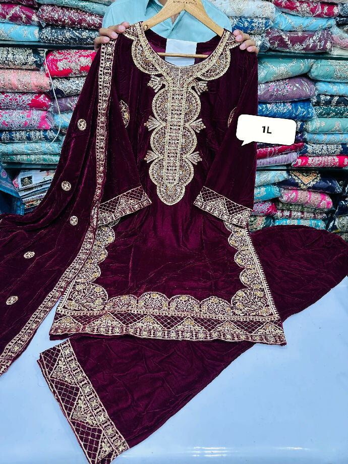 Velvet Embroidered 3 Piece Suit – New Arrival