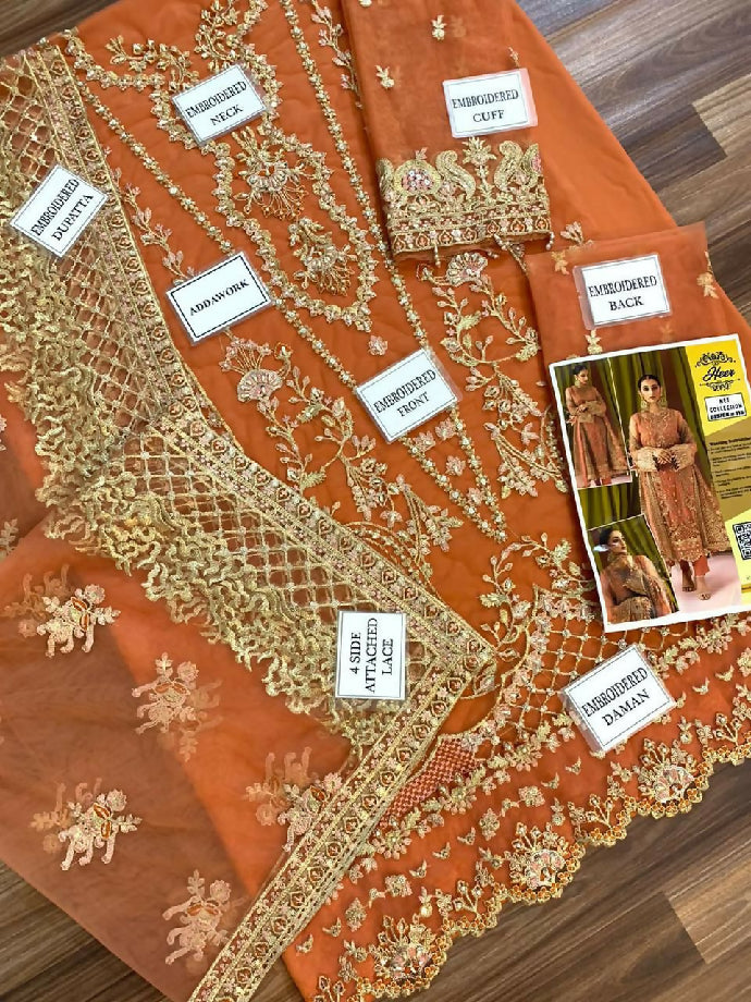 HEER Malai fully embroidered adda work 3 pc suit