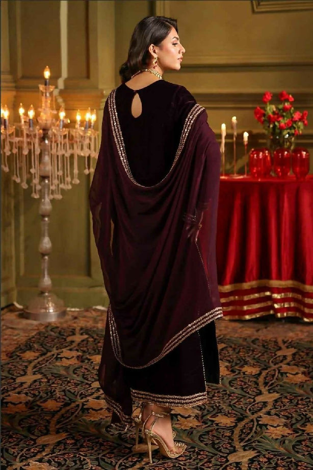 Velvet with chaffion dupatta