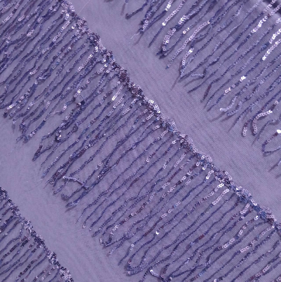 Lavender Sequin Fringe Net Fabric Cutpiece (Imported fancy dress material)