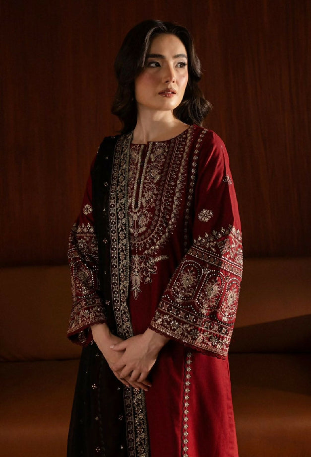 Unstitched Embroidered Dhanak Three Piece