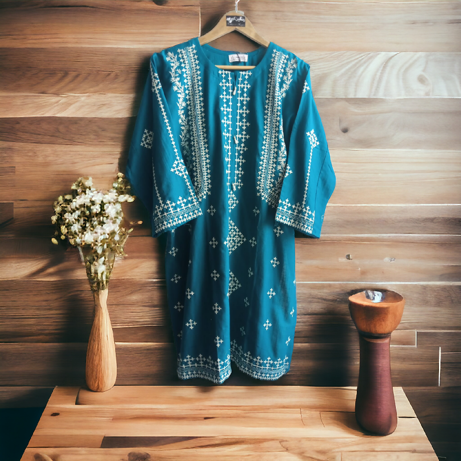 Elegant 2-Piece Stitched Khaddar Set with Intricate White Embroidery