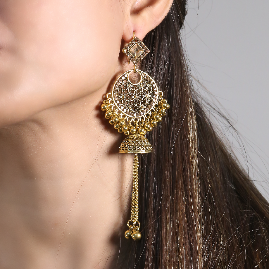 Filigree Jhumka with Tassel Drop