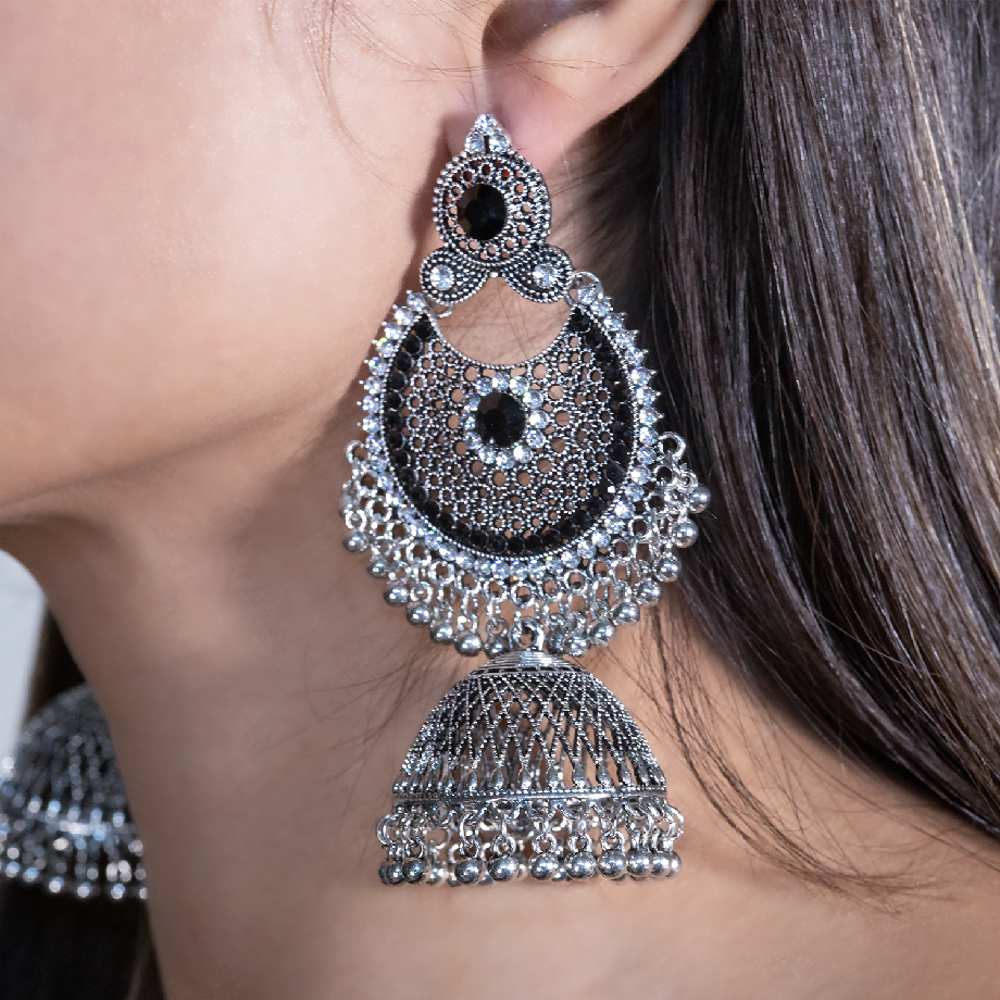 Traditional Heavy Jhumka Earrings with Stone Embellishment