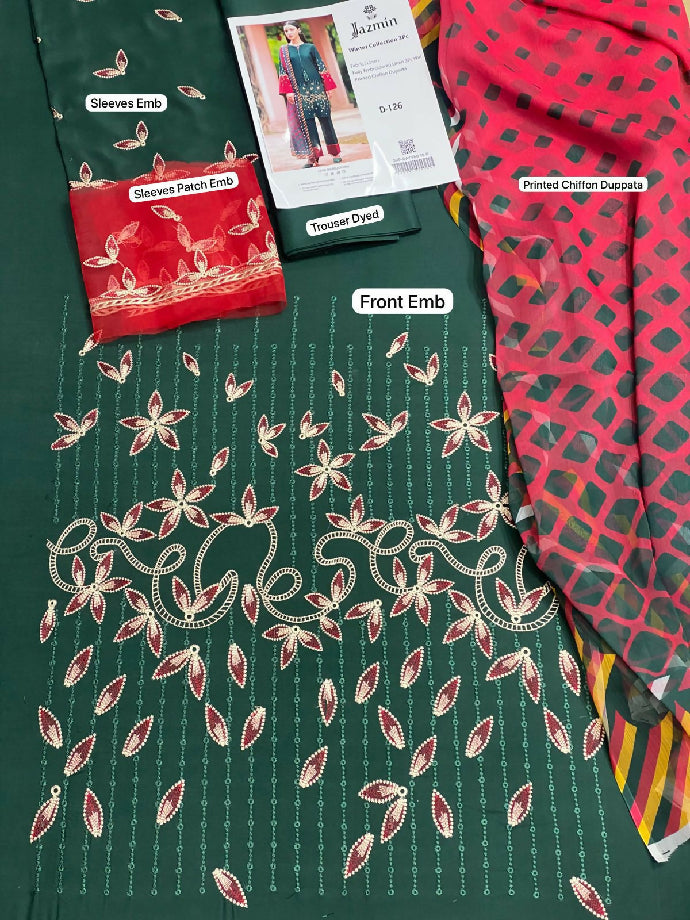 Linen 3 pc embroidery suit