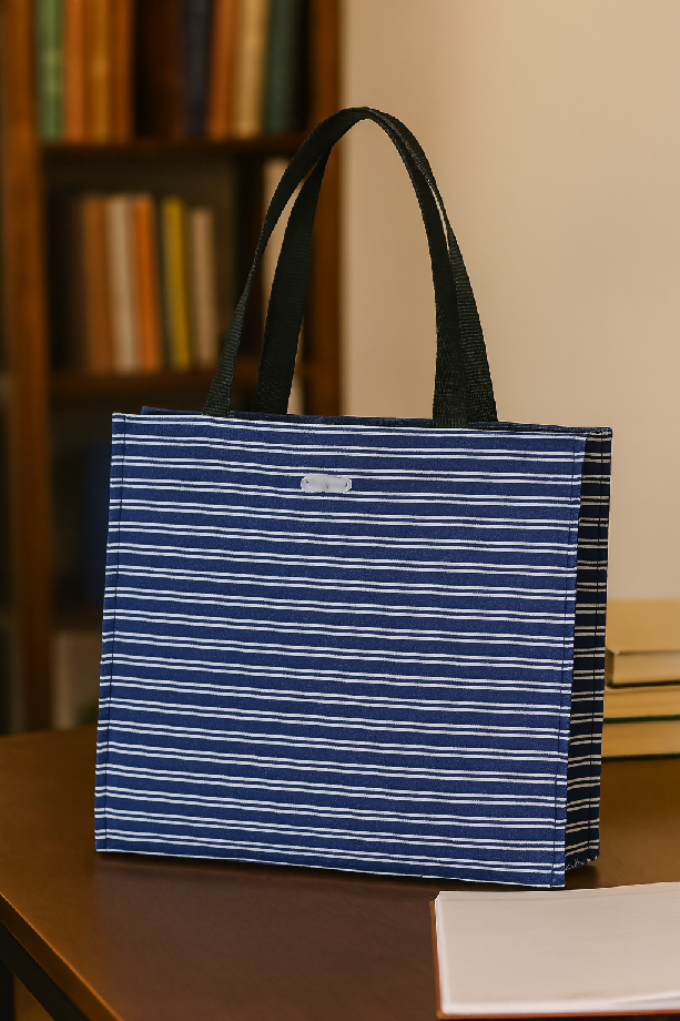 Denim tote bag with stripes design