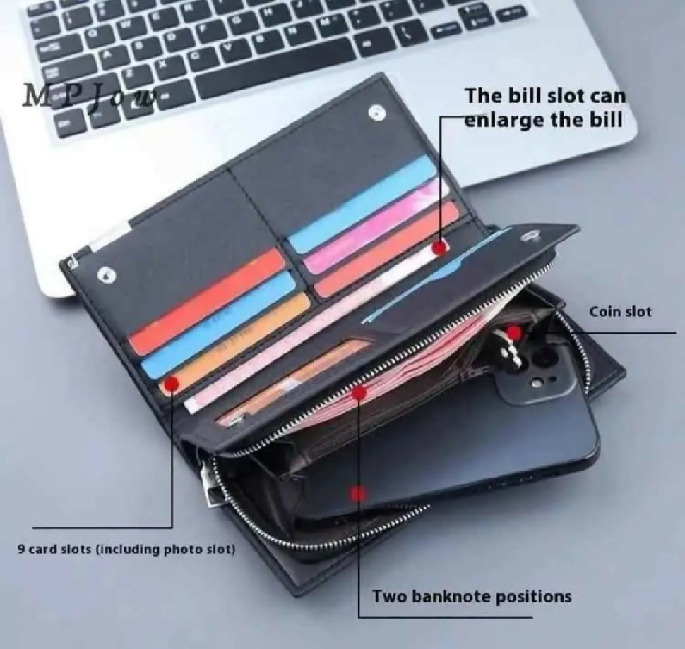 High Quality Very Spacious Top Zipper Long Wallets Plus Card Mobile Holder