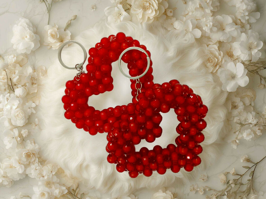 Red Heart Beaded Keychain