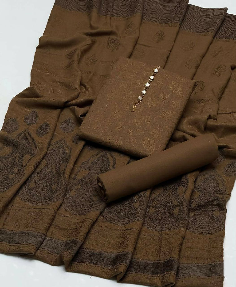 Winter collection jacquard welvet shawl 3 pc dress