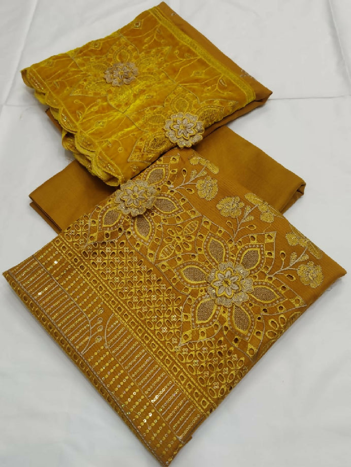 3 piece dhanak embroidered