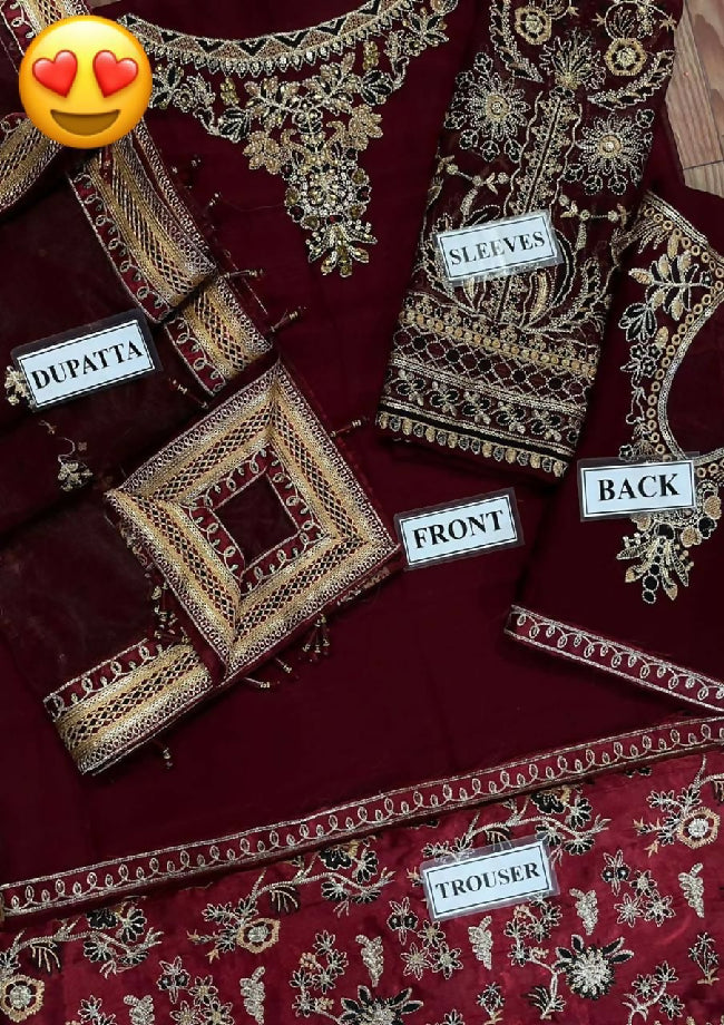 Velvet Embroided three pc suit