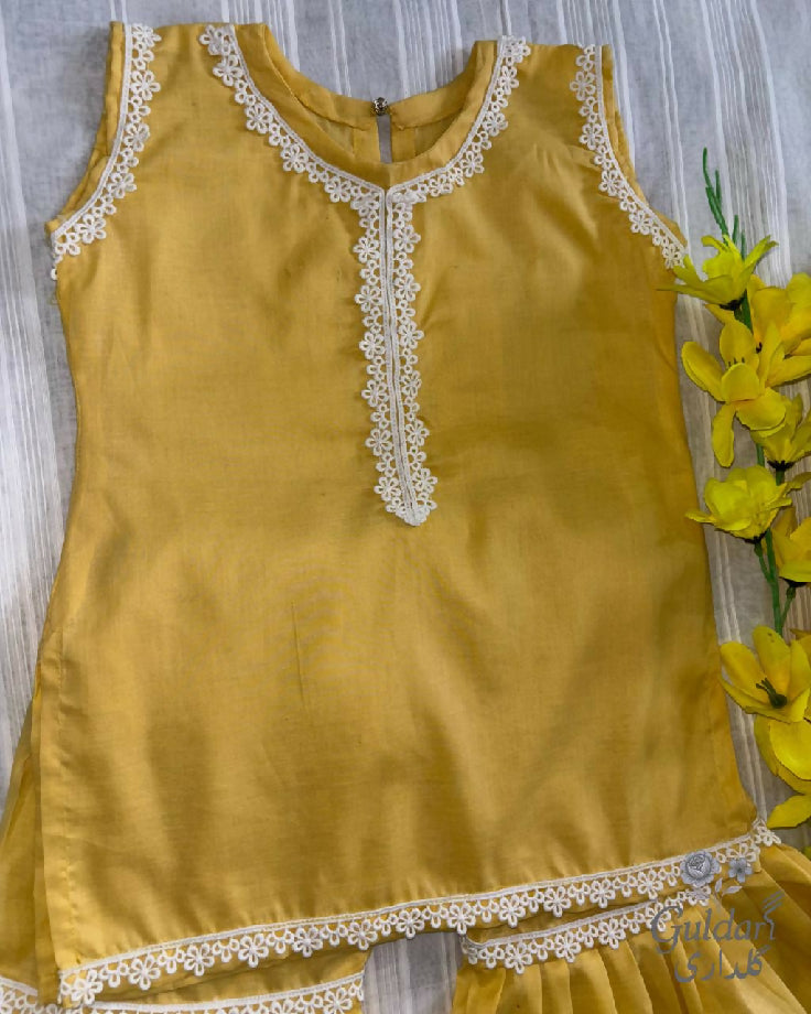 Yellow colored summer lawn shirt gharara and Hairband