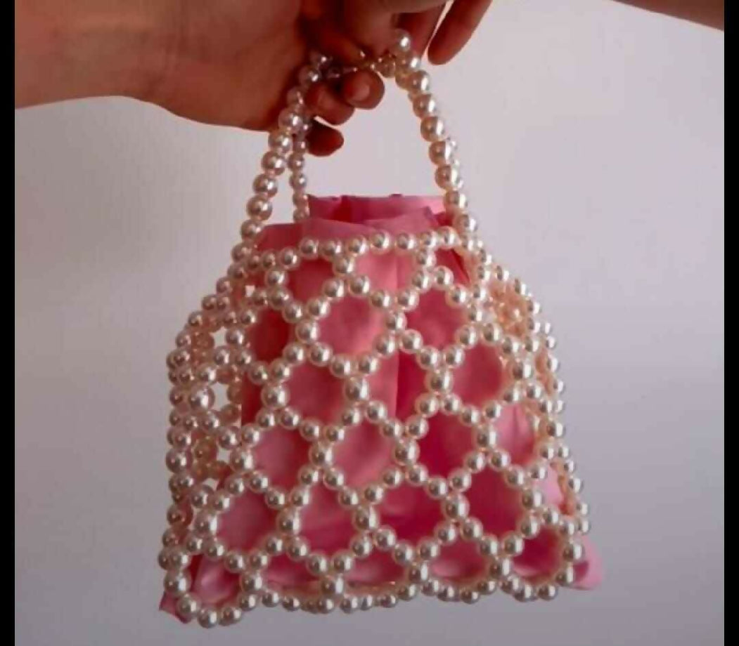Premium quality off white pearl bead drawstring (potli) bag
