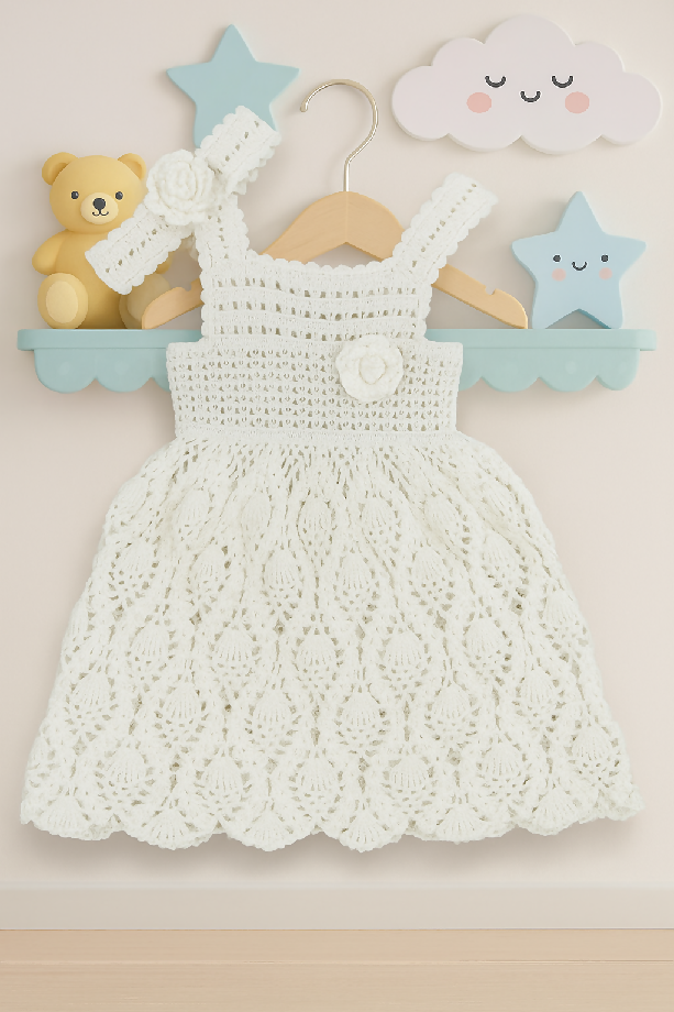 Elegant Crochet Baby Dress with Headband