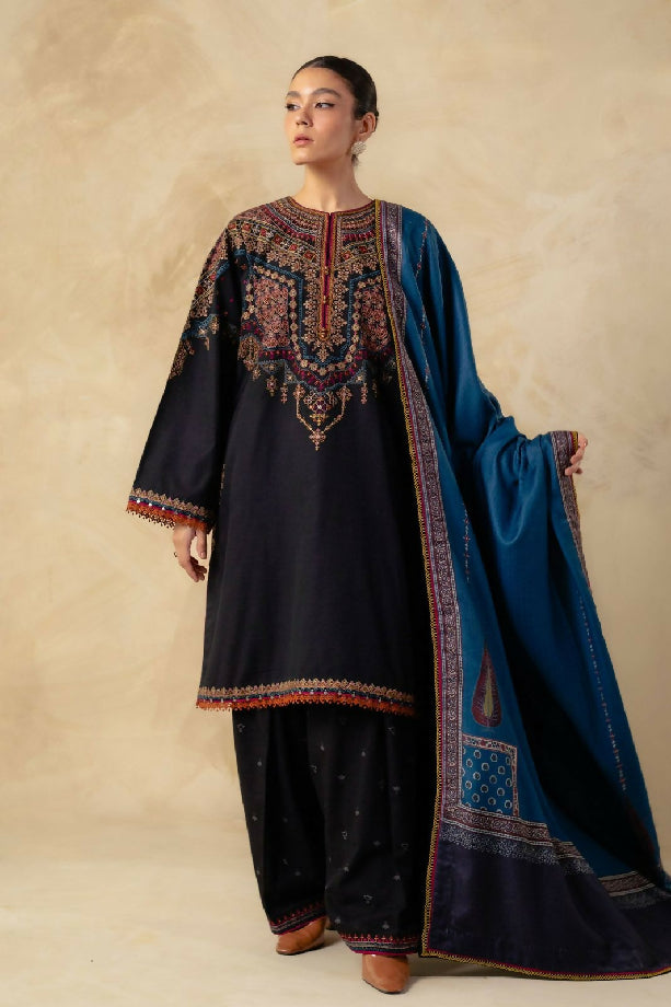 UNSTITCHED EMBROIDERED DHANK With WOOL SHAWL
