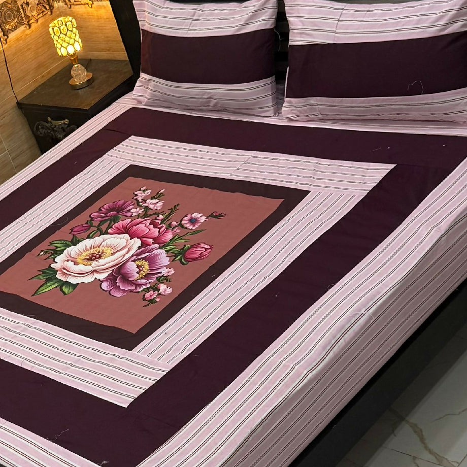 3pc digital Gold Panel Bedsheet