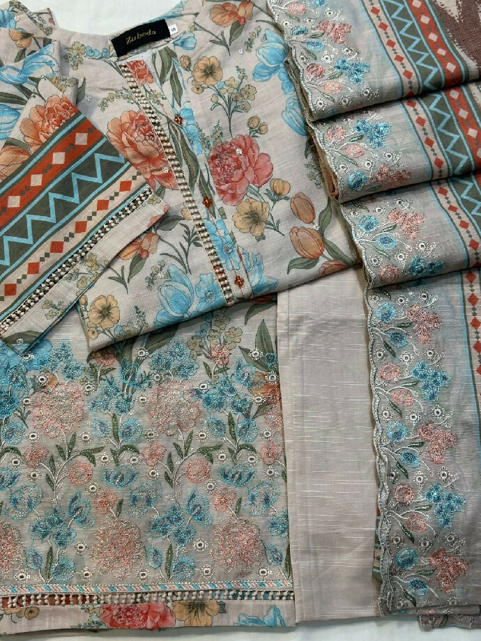 *Premium Khaddar Embroidered Shirt With Embroidered Cutwork Dupatta* ●