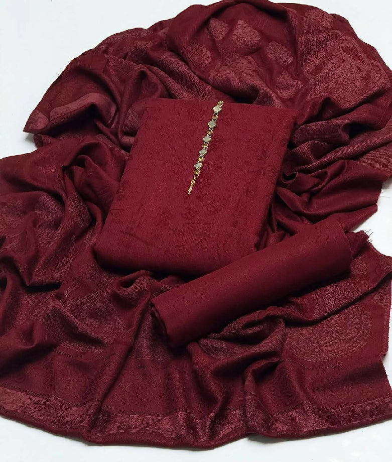 Winter collection jacquard welvet shawl 3 pc dress