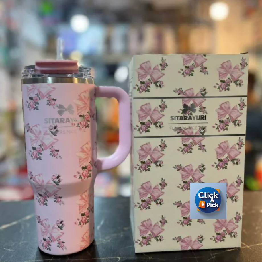 SITARAYURI Floral Insulated Tumbler with Handle – Hot & Cold Stainless Steel Mug (600ml)