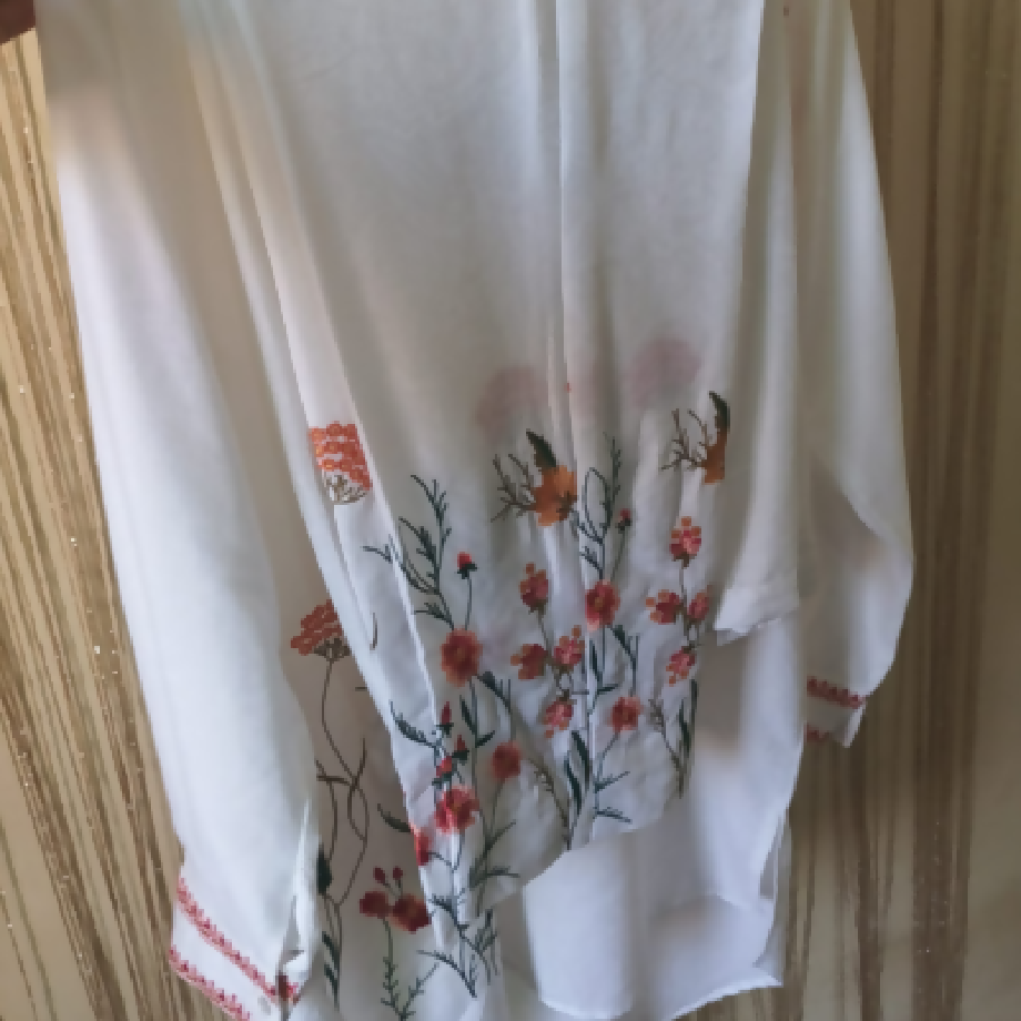 White Patterned Embroidered 2-Piece Trouser Suit