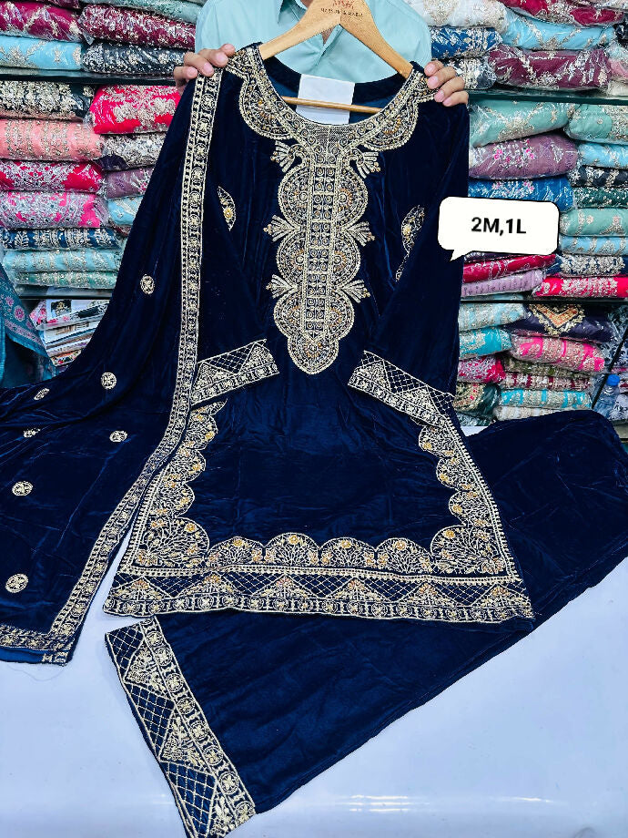 Velvet Embroidered 3 Piece Suit – New Arrival