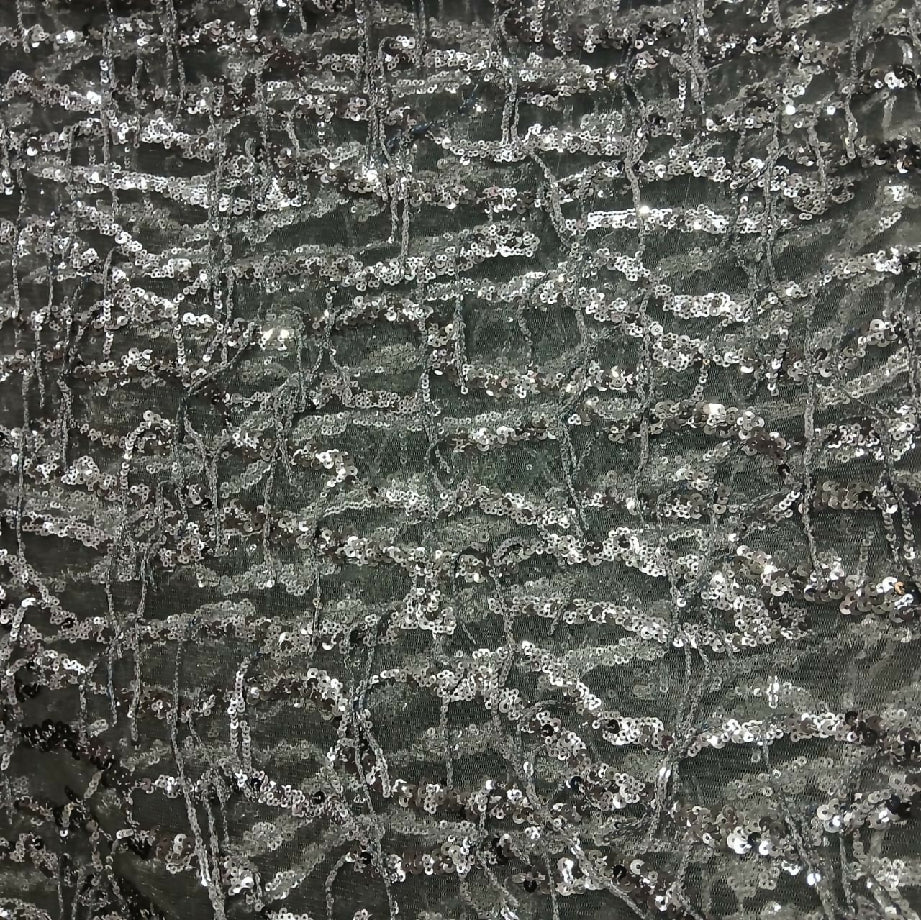 Silver grey Hanging Sequin Fabric on Net, Luxury Party & fancy dress Material (Imported Maxi Material)