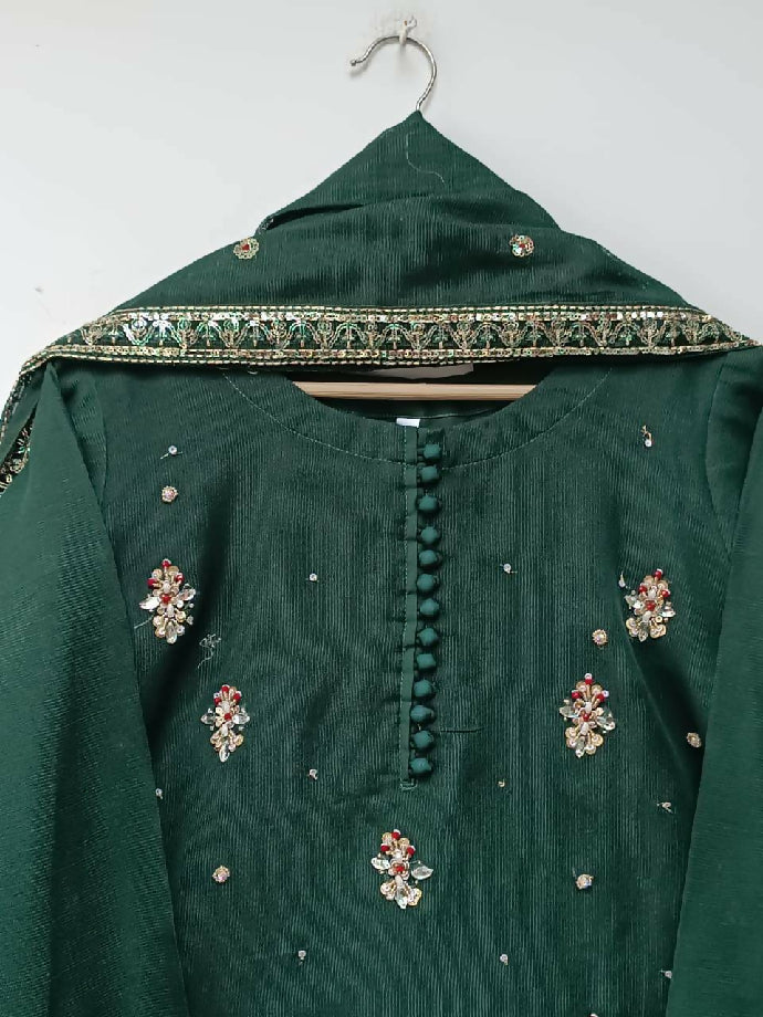 Luxurious Khadi Net 3PC Embroidered Suit with Sequin Work